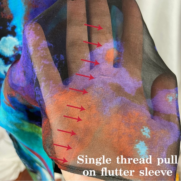 NWT Aidan by Aidan Mattox Black Draped Gown Silk Abstract Watercolor Blue Green - Picture 13 of 13